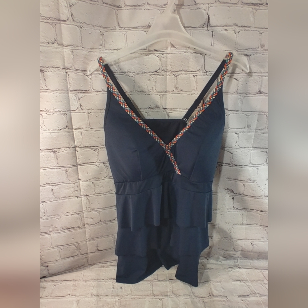 SWIM by Cacique Tankini Braided Flounce Wire Free Swim Top 22